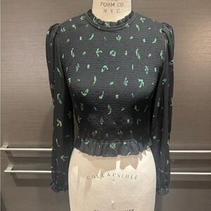 Wilfred Black Blouse with Green Pattern